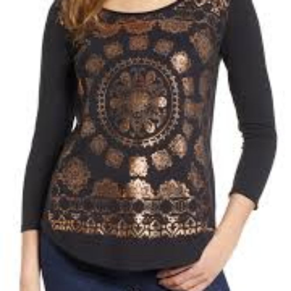 Lucky Brand 3/4 sleeve Gold Medallion T-shirt XL. NWT